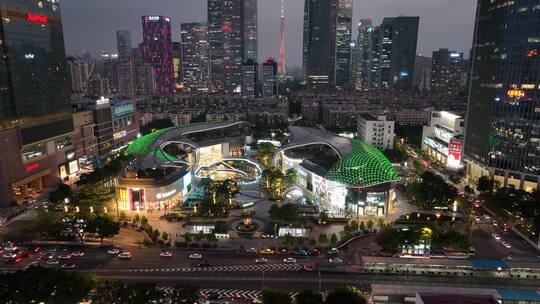 广州塔城市夜景航拍延时体育中心天环广场