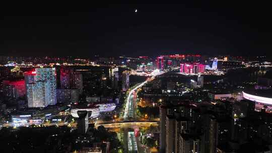 航拍四川泸州夜景泸州一环路夜景