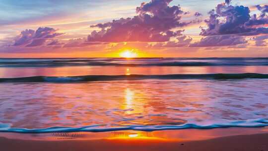 海上日落海浪景观