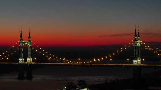 哈尔滨松花江阳明滩大桥夜景航拍