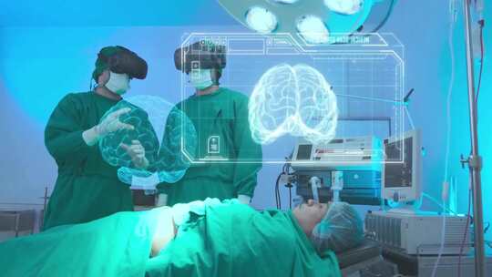 医生带着VR眼镜做手术 全息手术室 智慧医疗视频素材模板下载