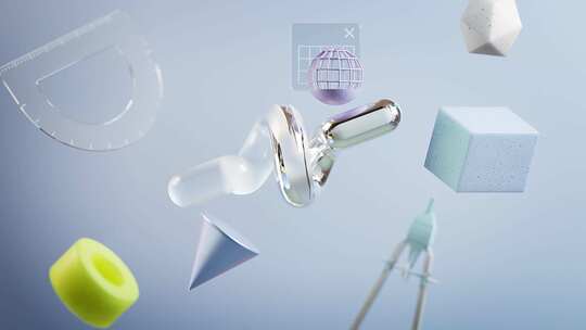 3D渲染几何物体悬浮画面