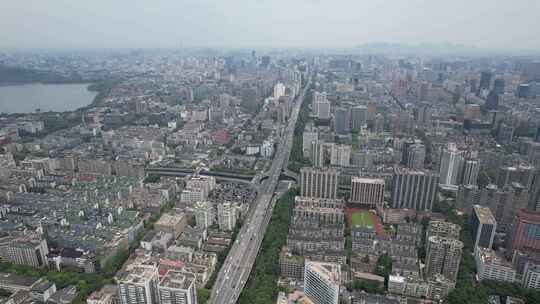 浙江杭州城市清晨风光航拍