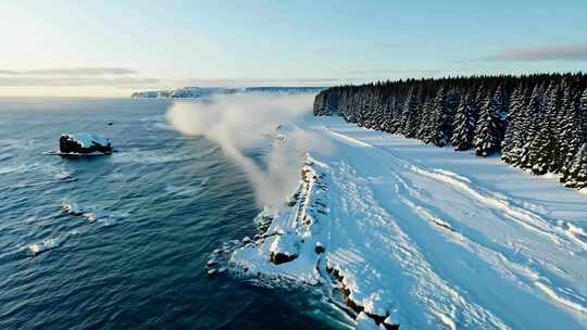 冬季有雪的海滨鸟瞰图