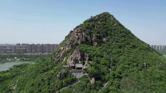 航拍山东济南华山风景区华山湖