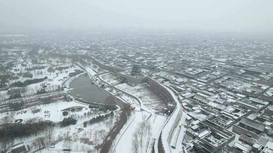 山西晋中平遥古城雪景航拍风景宣传视频