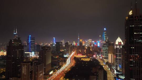 上海黄浦区夜景航拍