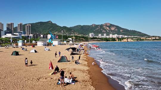 青岛崂山区石老人海水浴场视频素材模板下载