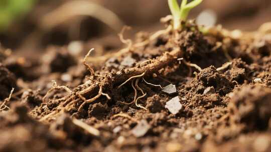 土壤中植物幼苗生长画面