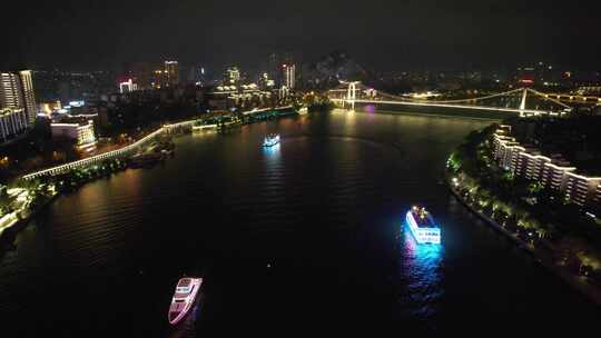 广西柳州柳江桥梁交通夜景灯光航拍