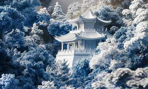 雪景建筑森林 三维微观艺术素材