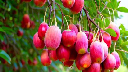 枝头成熟的红果实