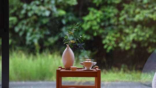 雨天茶具花瓶摆件月饼空镜头