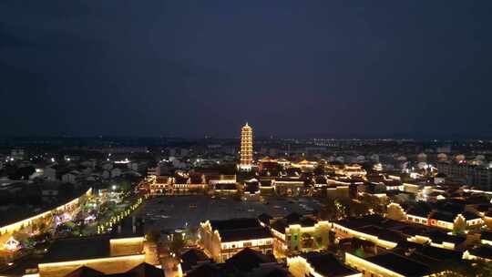 航拍江西抚州文昌里历史文化街区夜景