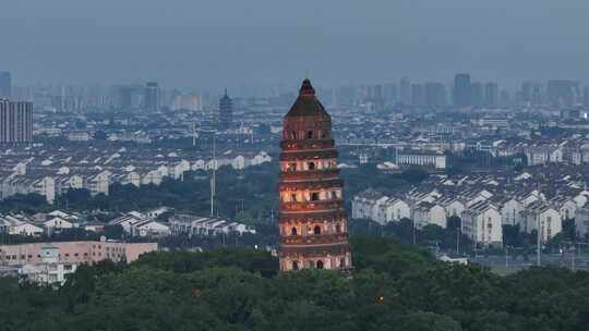 江南历史文化地标运河十景虎丘塔航拍运镜