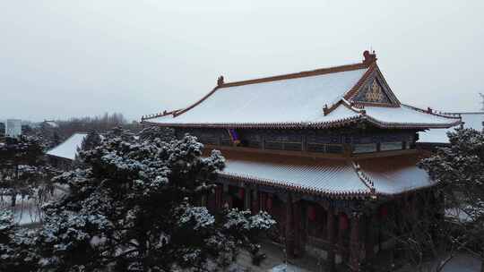 航拍长春北湖万寿寺雪景