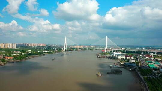 蓝天白云下的徐浦大桥