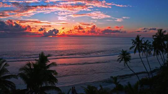 绝美的海边落日夕阳沙滩