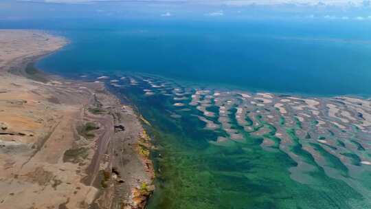 航拍 青海湖 金沙湾 1000米 沙洲 夏季