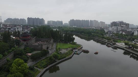 航拍湖北荆州古城历史文化旅游区