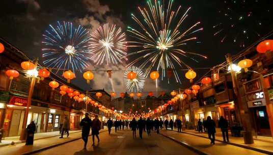 街道烟花灯笼夜景