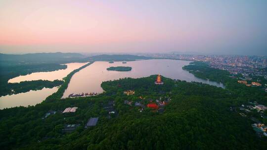 远拍夕阳杭州著名景点西湖风景区