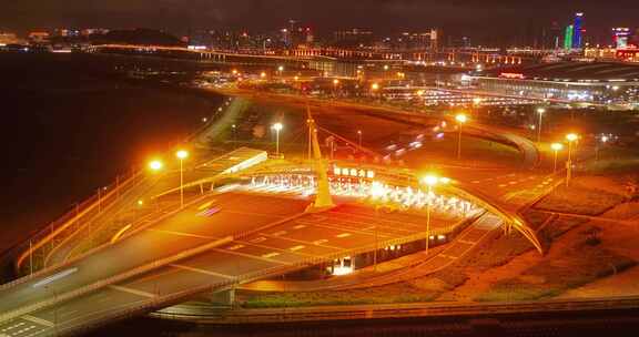 航拍港珠澳大桥延时夜景珠海公路口岸