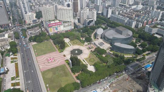 航拍福建福州五一广场，福州大剧院