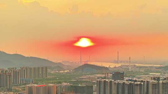 深圳中山翠亨新区深中大桥车流夜景日落航拍