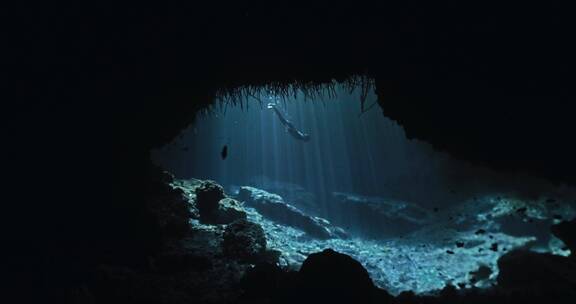 潜水员潜入深海探险