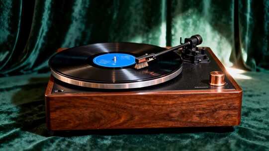 复古唱片机与唱片特写