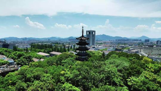 浙江绍兴塔山地标建筑航拍