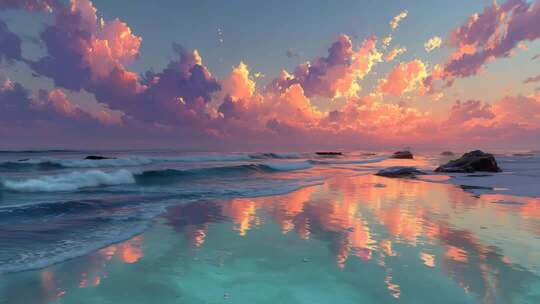 海边日落时分梦幻天空海景