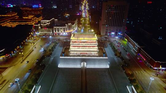 山西太原五一广场夜景航拍景观