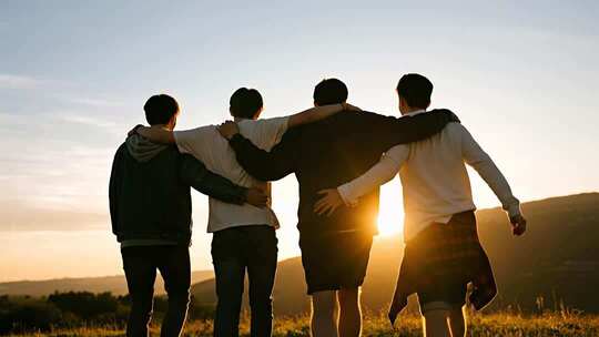 青年团队好友走向未来励志温暖画面