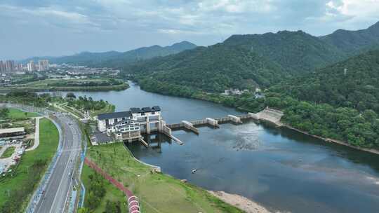 景德镇水利枢纽航拍昌江水电站风光河流风景