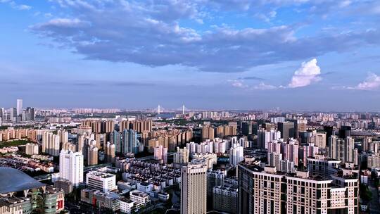 上海浦西蓝天白云航拍空镜
