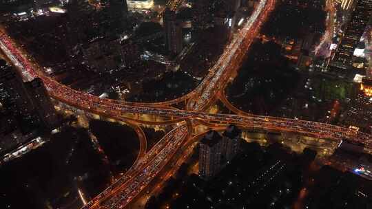 上海延安路高架立交夜景视频素材模板下载