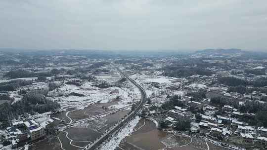 航拍自然风光冬季乡村田野