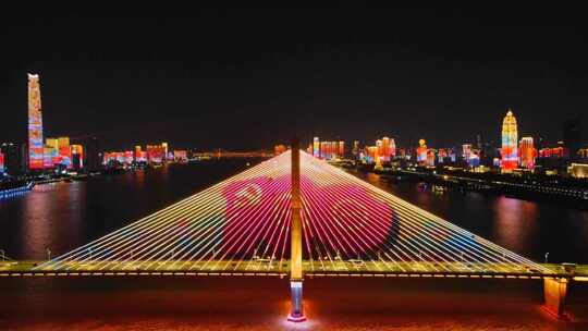 航拍武汉城市夜景风光