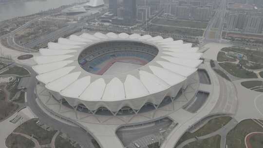 陕西西安奥体中心航拍唯美地标建筑体育场视频素材模板下载