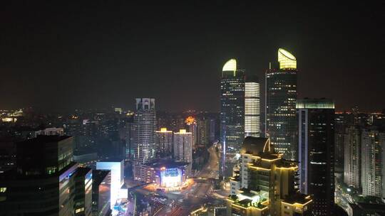 上海徐家汇夜景航拍空镜