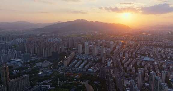 浙江台州城市日落风光航拍