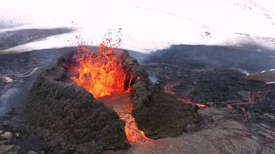 冰岛火山喷发航拍