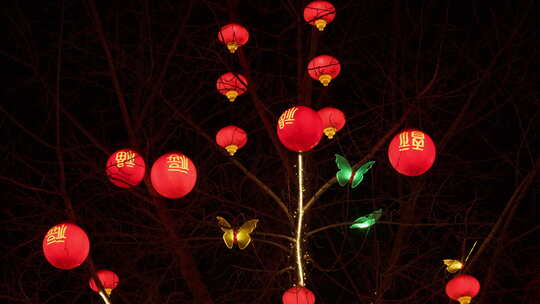 新年灯笼装饰过年春节喜庆氛围夜景