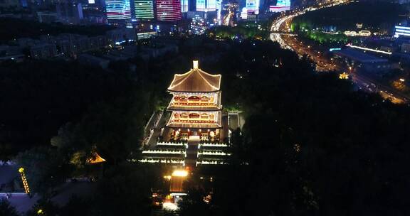 航拍乌鲁木齐红山公园夜景