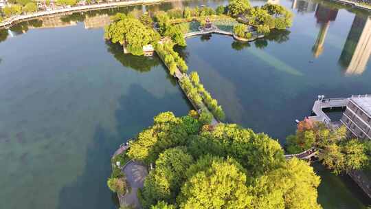 江西南昌八一公园航拍百花洲城市地标风景风