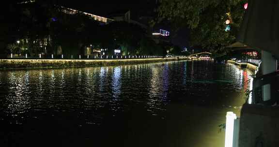 浙江余姚阳明古镇河道夜景