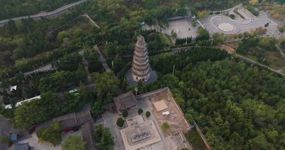 河北邯郸响堂山石窟常乐寺清晨航拍