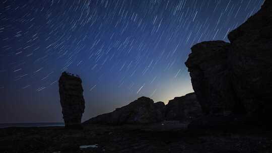 海蚀柱 礁石 星空 星轨 延时